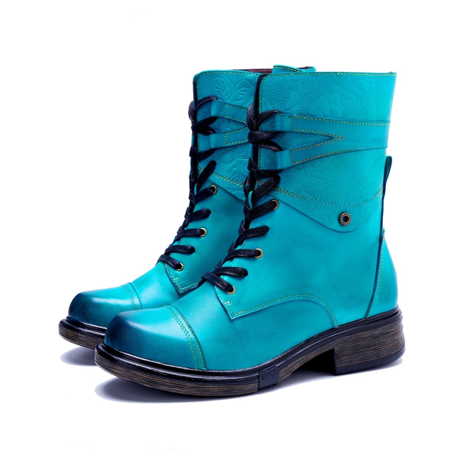 Leather Laces Zipper Ankle Boots