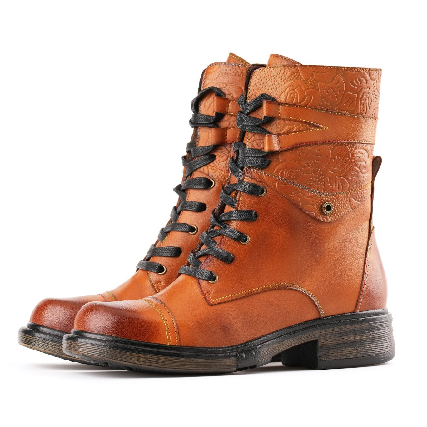 Leather Laces Zipper Ankle Boots