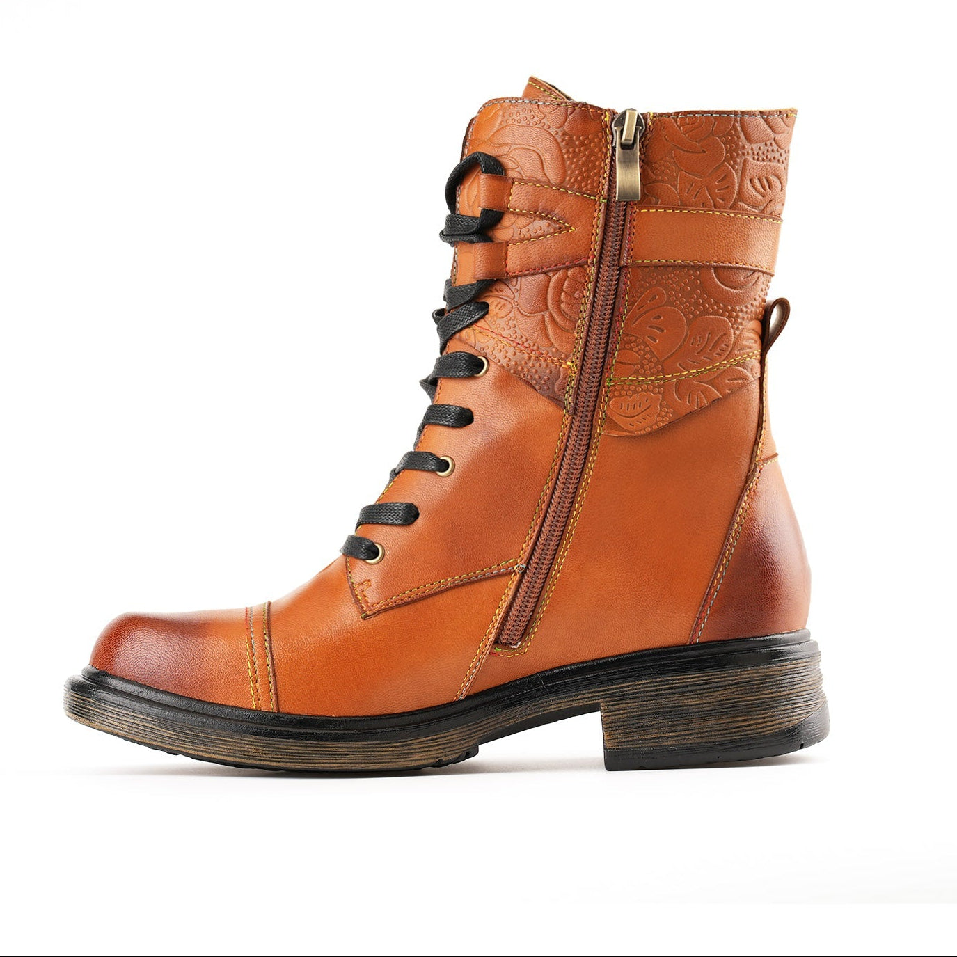 Comfortable Genuine Leather Boots With Laces And Inside Zippers