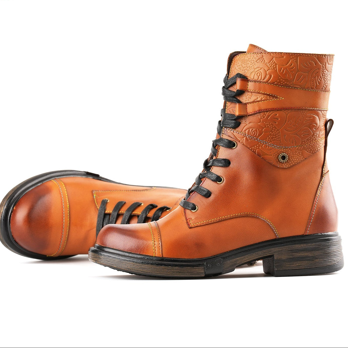 Comfortable Genuine Leather Boots With Laces And Inside Zippers