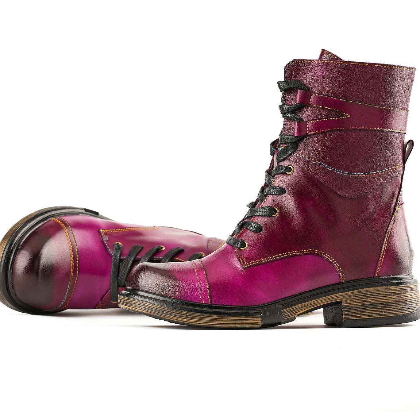 Comfortable Genuine Leather Boots With Laces And Inside Zippers